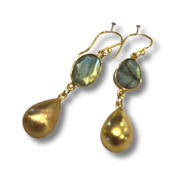 Silver Siren Brass Petrol Blue Crystal Earrings In Metallic