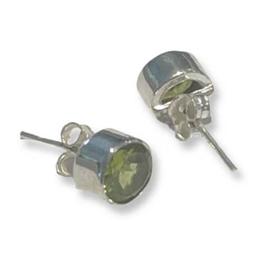 Siren Silver Round Green Crystal Earrings In Silver In Metallic