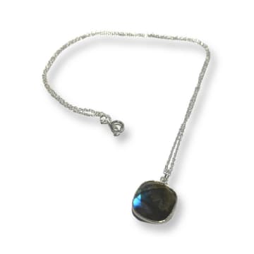 Siren Silver Single Petrol Blue Crystal Necklace With Silver Chain In Metallic