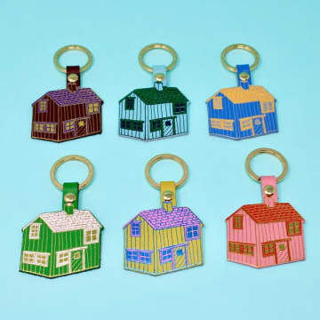 Ark Colour Design Embossed Leather Cabin Key Ring In Green