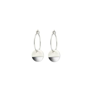 One & Eight Porcelain Disc Silver Hoop Earrings In Metallic