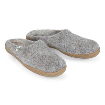 Egos Hand-made Grey/brown Felted Wool Slippers With Rubber Soles