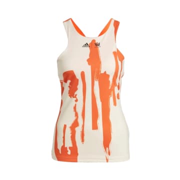 Shop Adidas Originals Tank Top Thebe Magugu New York Y-back Woman Ecru Tint / Impact Orange