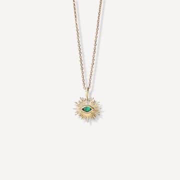 Lark London White Leaf Evil Eye Necklace Gold And Green Cubic Zirconia