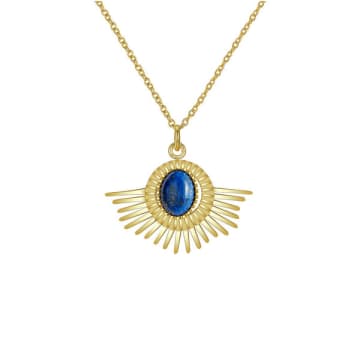 Lark London White Leaf Lapis Lazuli Sunburst Necklace Gold