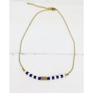 The Aloft Shop Navy And White Beaded Necklace In Blue