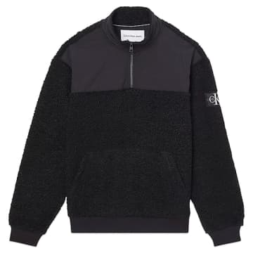 Calvin Klein Badge Sherpa Half Zip Fleece In Black