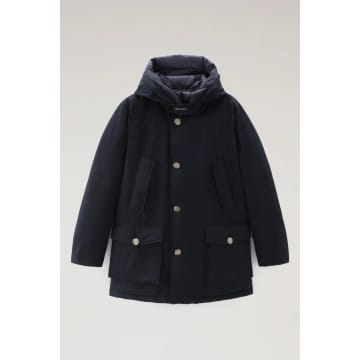 Woolrich Arctic Parka In Ramar With Protective Hood Melton Blue