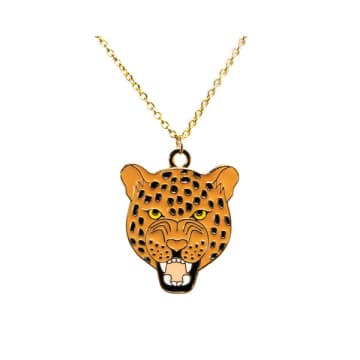 Acorn & Will Roaring Leopard Enamel Necklace In Animal Print