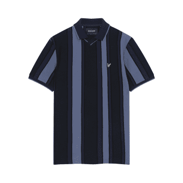 Lyle & Scott Vertical Stripe Football Polo Slate Blue & Navy