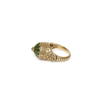 La2l Jasmine Dome Green Ring In Gold