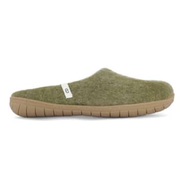Egos Hand-made Moss Green Felted Wool Slippers With Rubber Soles
