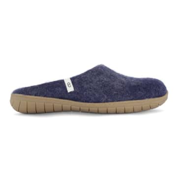 Egos Hand-made Navy Blue Felted Wool Slippers With Rubber Soles