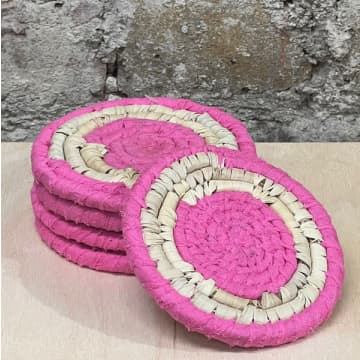 Base Set Of 4 Coasters With Recycled Pink Sari Fabric