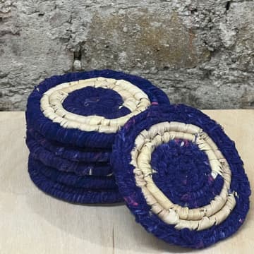 Base Set Of 4 Coasters With Recycled Navy Sari Fabric