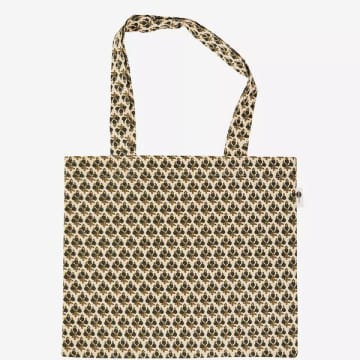 Madam Stoltz Beige, Olive And Mustard Printed Tote Bag In Neturals