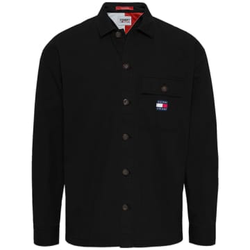 Tommy Hilfiger Tommy Jeans Solid Transitional Cotton Overshirt In Black