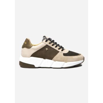 Newlab Trainer In Khaki Leather And Beige Suede. In Neutrals