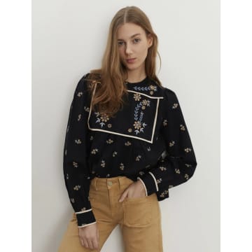 Sofie Schnoor Long Sleeve Embroidered Blouse In Black