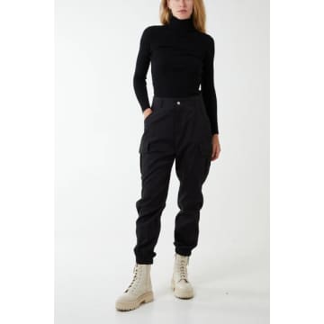 Attic Womenswear Cuffed Cargo Pocket Trousers In Black