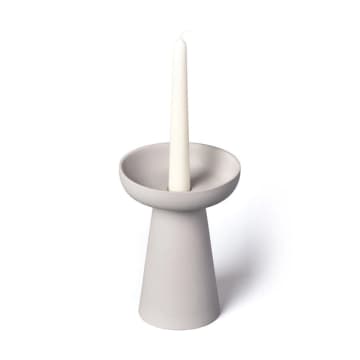 Aery Large Porcini Grey Candle Holder In Matte Clay