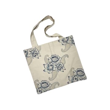 Pale & Interesting Roses And Paisley Tote Bag- Canvas In Blue
