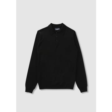 Oliver Sweeney Black Mens Sulby Merino Wool Long Sleeve Polo Shirt
