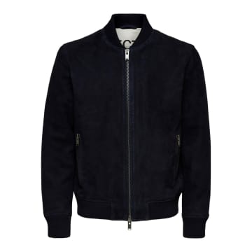 Selected Homme Navy Blue Suede Bomber