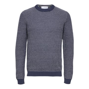 Selected Homme Marine And White Sweater For Men In Blue