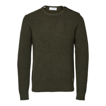 Selected Homme Khaki Green Sweater For Men In Neutrals