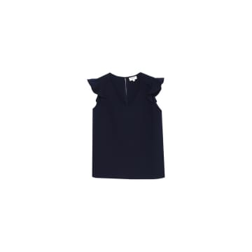 Grace & Mila Top Navy With Ruffles In Blue