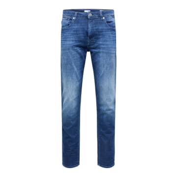 Selected Homme Toby Slim Fit Tapered Jeans In Mid Wash-blue