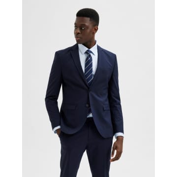 Shop Selected Homme Slim Fit Navy Blue Costume Jacket