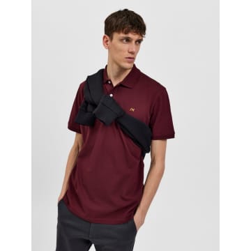 Selected Homme Burgundy Polo Shirt With Yellow Embroidery