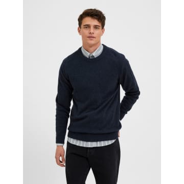 Selected Homme Knit Sweater With Textured Stripe In Navy In Blue