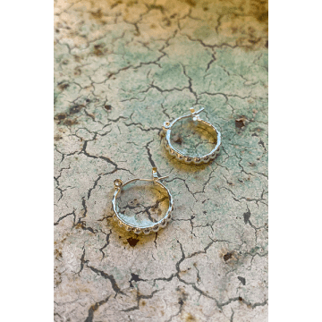 Amano Beaded Small Silver Hoops In Metallic