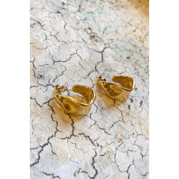 White Leaf White Molten Curve Gold Plate Earring