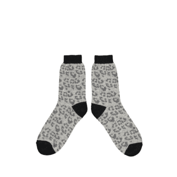 Catherine Tough Women's Lambswool Ankle Socks In Grey Leopard From