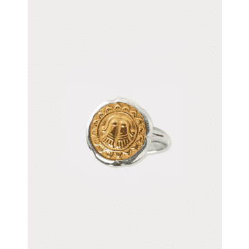 Amelie Goddess Charms Protection Ring Silver/gold In Metallic