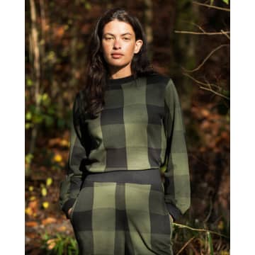 Beaumont Organic Aw23 Sierra Cay Knitted Check Top In Rosin Green And Black Check