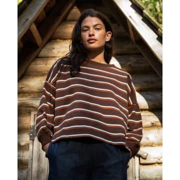 Beaumont Organic Aw23 Serenity-sue Organic Cotton Sweatshirt In Walnut And Orange Stripe