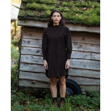 Beaumont Organic Aw23 Phoebe-paige Printed Cord Dress In Brown And Tan Polka Dot