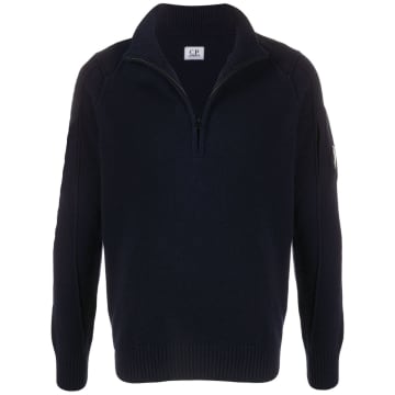 C.p. Company Knitwear Polo Collar Lambswool Navy In Blue