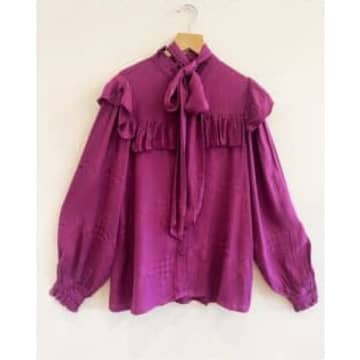 Suncoo Lorena Violet Silky Pussy Bow Blouse In Purple