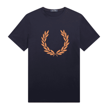 Fred Perry Laurel Wreath Graphic Print Tee Navy In Blue