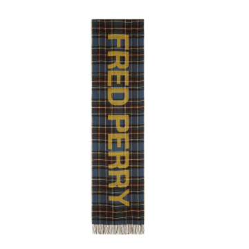 Fred Perry Authentic Graphic Oversized Scarf Tartan Silver Blue & Chrome Yellow In Metallic