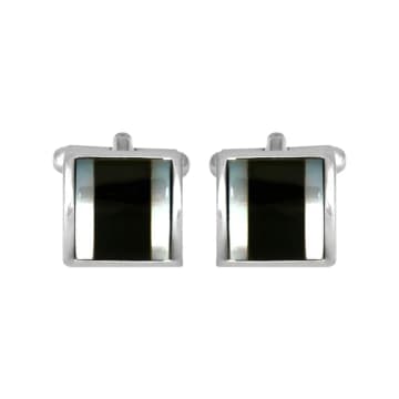 Dalaco Onyx & Mother Of Pearl Square Curved Cufflinks In Metallic