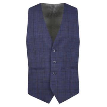 Torre Prince Of Wales Check Suit Waistcoat In Blue