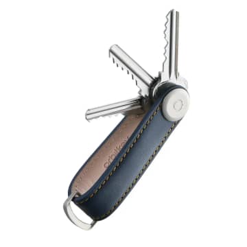 Orbitkey Navy Leather With Tan Stitching Key Organiser In Blue