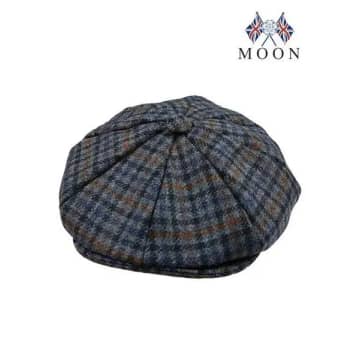 Dents Airforce Blue Dogtooth Check Abraham Moon 8-piece Tweed Cap